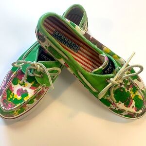 Sperry Top Sider pink green canvas sneakers SZ 7.5